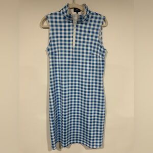 Sailor Sailor Britt Dress 1/4 Zip Blue White Gingham Sleeveless Pockets Small